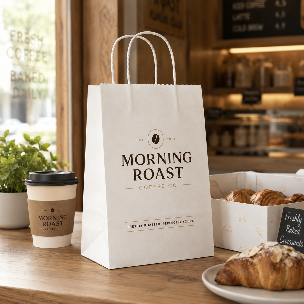 Custom twisted rope handle coffee paper bag